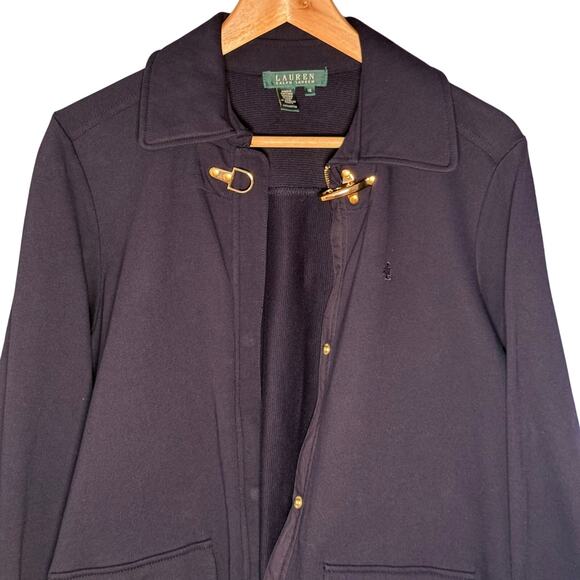 Lauren Ralph Lauren Jacket Gold Clasp 100% Cotton Navy Blue Womens L Classic - Picture 3 of 13